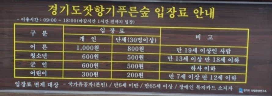 경기도잣향기푸른숲 요금